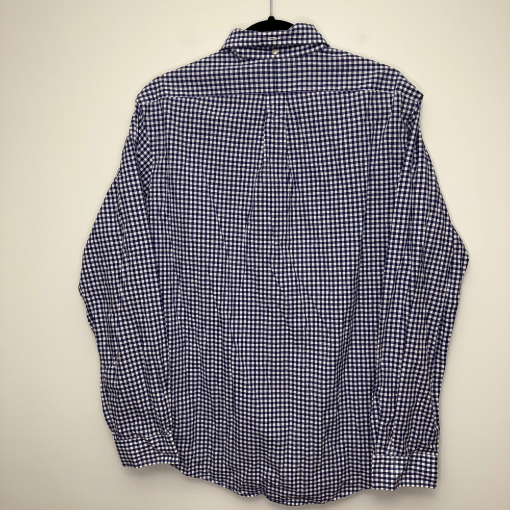 Ralph Lauren Gingham Blue White Button Down Shirt Orange Pony Logo Men Large - Picture 4 of 6
